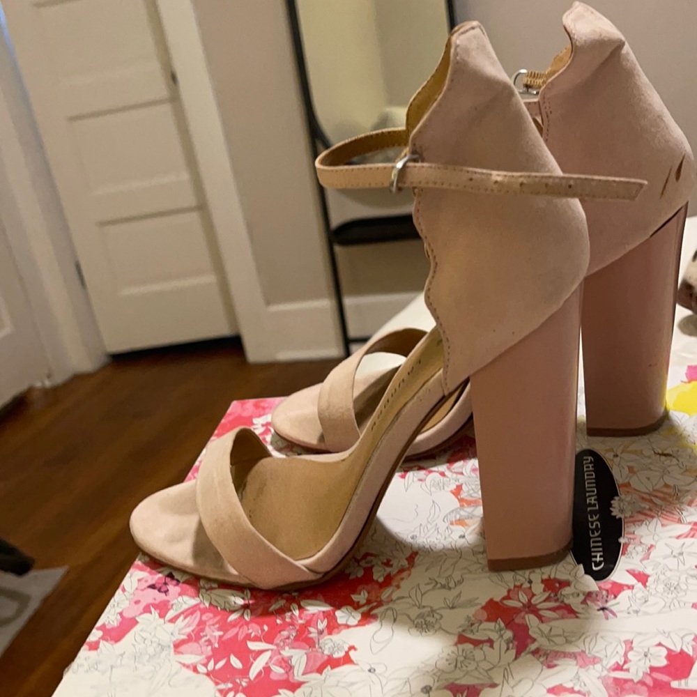 Light pink block heel